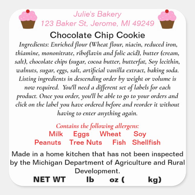 Nouveau Étiquette MICHIGAN Cottage Food Law (Devant)