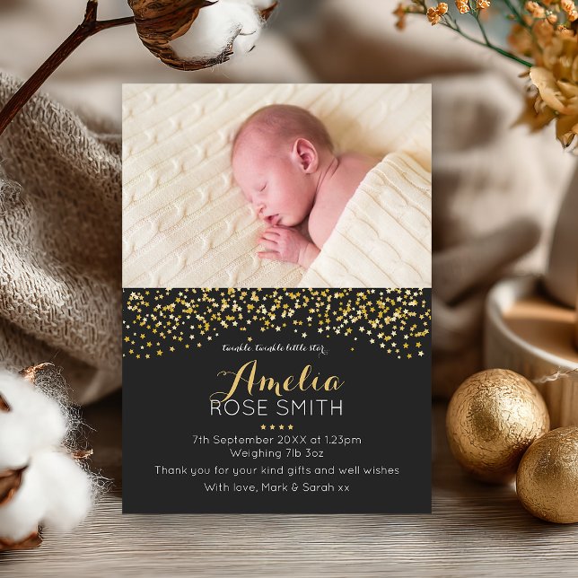 Nouveau faire-part de bébé/carte de remerciements (A star is born 🌟 Celebrate our baby girl’s arrival and thank you for your love and gifts.)