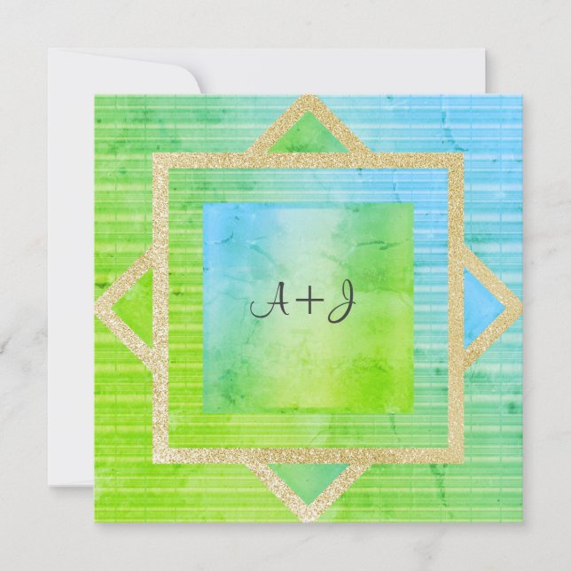 NOUVEAU FAIRE-PART DE MARIAGE D'OR BLEU VERT (Devant)