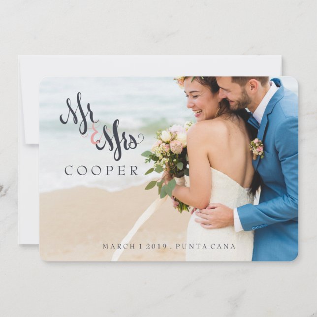 Nouveau M. Mme Modern Elopement Mariage Faire-part (Devant)