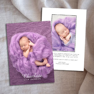 Nouveau-né Baby Girl Scripty Flat Faire-part Card
