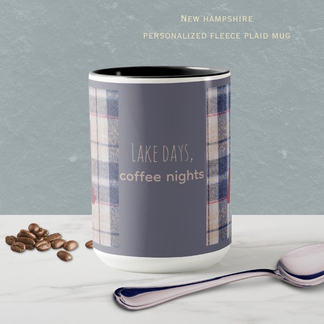 Nouveau Plaid du Hampshire | Coussin de jetée de N (Plaid New Hampshire mug wtih the state outline. Lake Days, coffee nights or personalize it!)