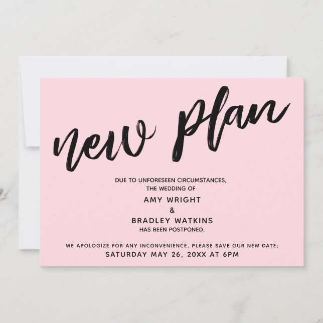 Nouveau plan report de mariage carte rose pastel (Devant)