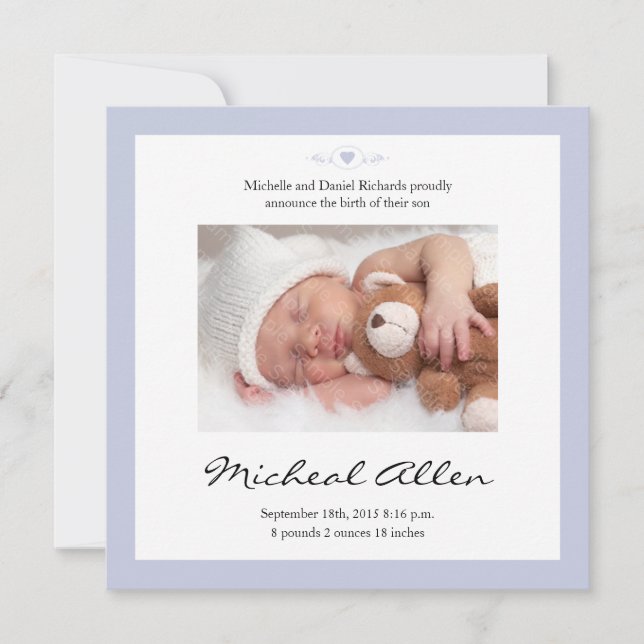 Nouveau poème bébé Faire-part de naissance bleu (Devant)