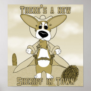 Nouveau shérif en affiche de corgi de ville