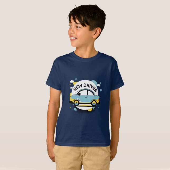 Nouveau T-shirt voiture de dessin de conducteur (Devant entier)