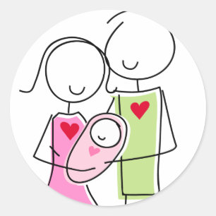 Nouveaux parents avec petite fille - Stickers rond
