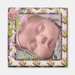 Nouvel aimant floral vintage rose et blanc de