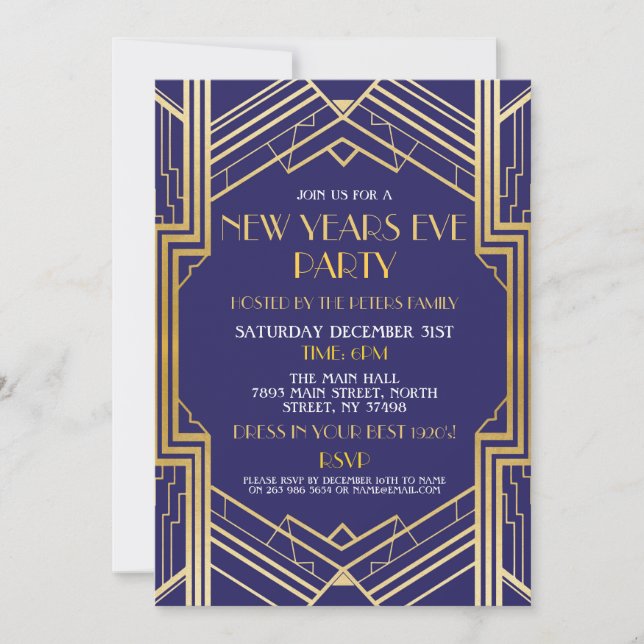 Nouvel An 1920 Eve Invitation Gatsby Party Gold (Devant)