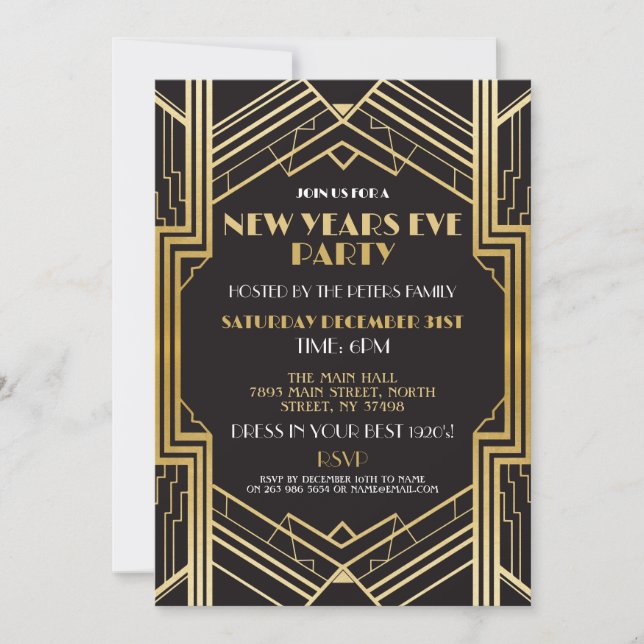 Nouvel An 1920 Eve Invitation Gatsby Party Gold (Devant)