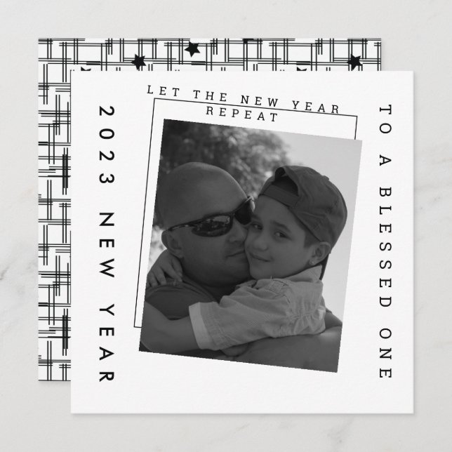 Nouvel An 2023 Carte photo noir blanc (Devant / Derrière)