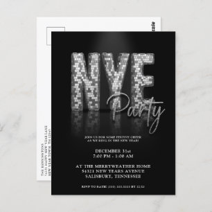 Nouvel An Argent Sove Disco Party Invitation