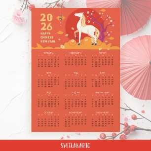 Nouvel An asiatique 2026 Cheval Calendrier magnéti