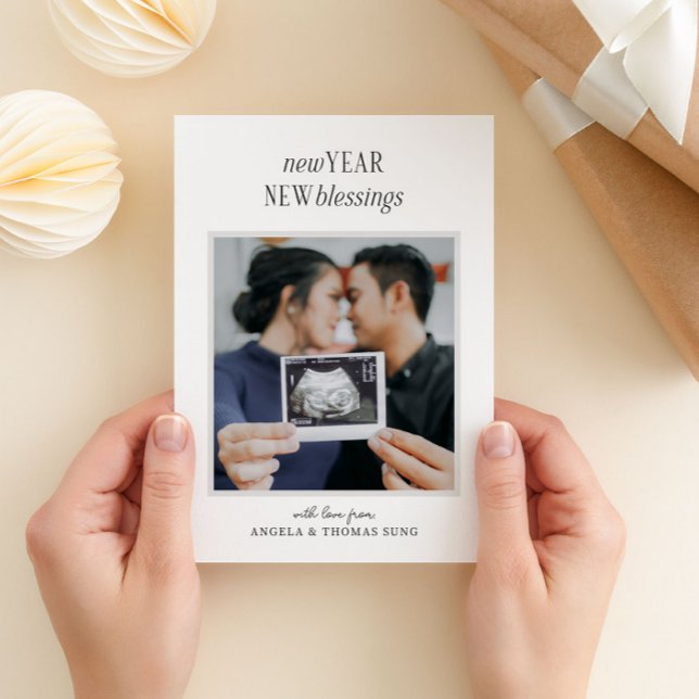 Nouvel An Bénédictions Faire-part de grossesse (new year new blessings photo pregnancy announcement holiday new year postcard)