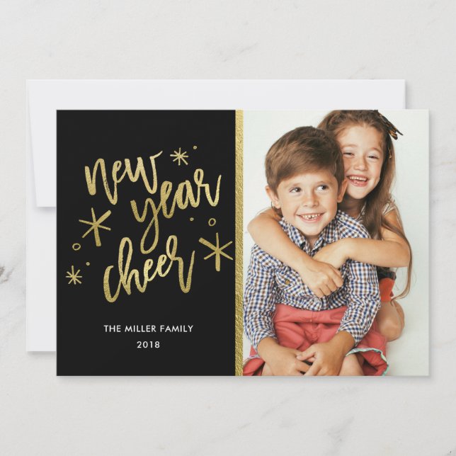 Nouvel An Carte photo de vacances Cheer Gold Foil (Devant)