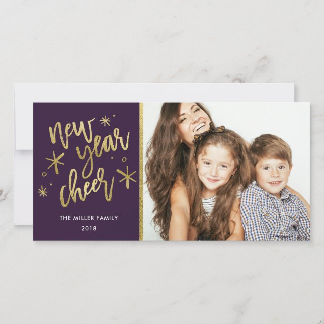 Nouvel An Carte photo de vacances Cheer Gold Foil (Devant)
