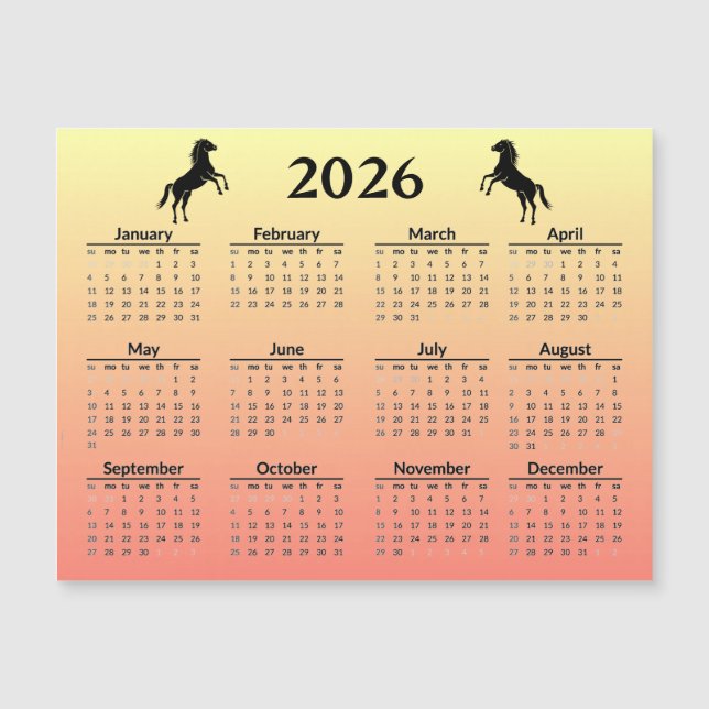Nouvel An chinois du Cheval 2026 Calendrier  (Devant)