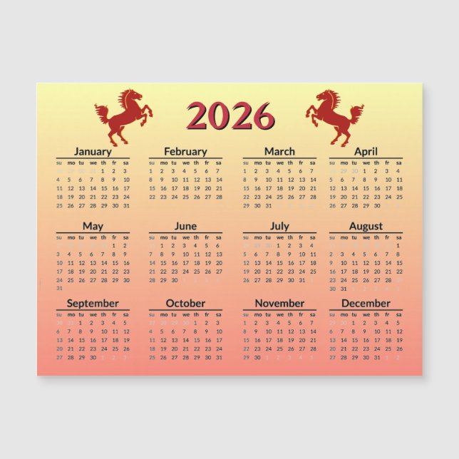 Nouvel An chinois du Cheval 2026 Calendrier  (Devant)