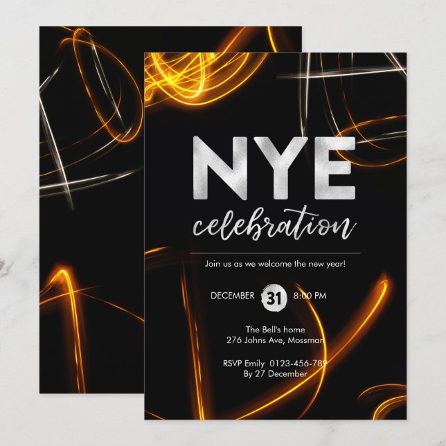Nouvel An Eve fête étincelante lumière Invitation (Devant / Derrière)