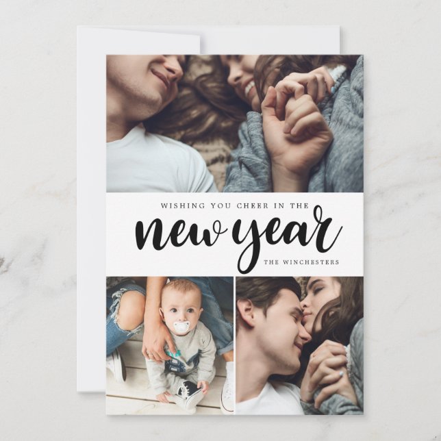 Nouvel An Honneur Trois Photo Collage Carte Nouvel (Devant)