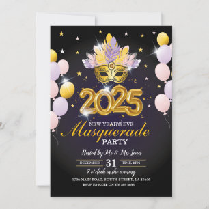 Nouvel An Masquerade Party Black Gold Invitation