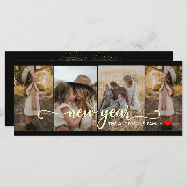 nouvel an | Noir or | 4 CARTE PHOTO (Devant / Derrière)