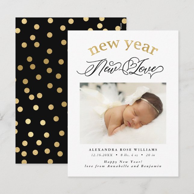 Nouvel An Nouvel Amour Naissance Photo Faire-part (Devant / Derrière)
