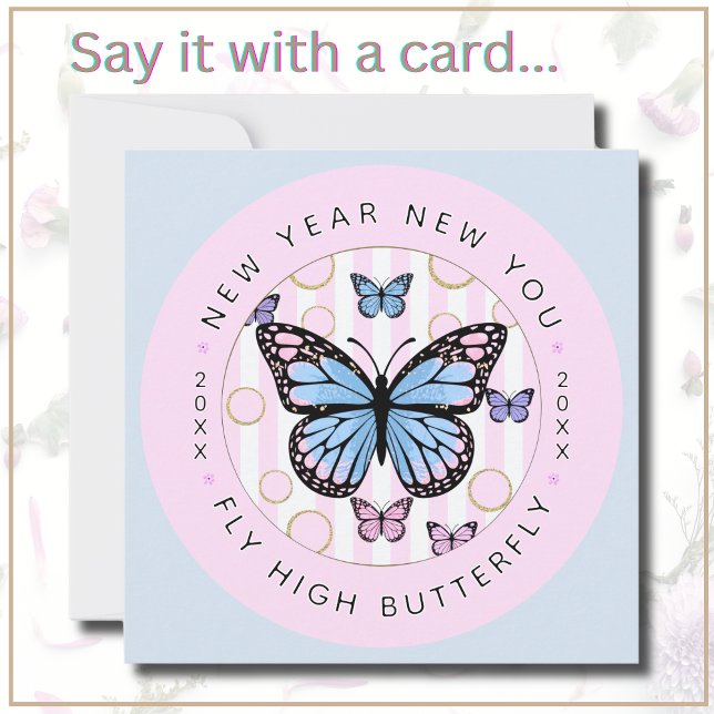 Nouvel An Papillon Hi YouFly - Carte Nouvel An (Celebrate the New Year in the most beautiful way with this heartfelt card (has customizable year).)
