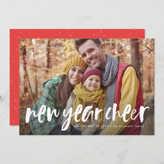 Nouvel an réjouir joueuse carte photo moderne (Devant / Derrière)
