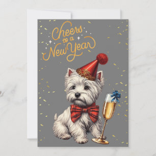 Nouvel an Westie avec carte champagne