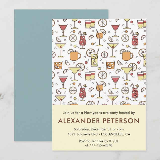 Nouvel an's eve invitation Cocktail Motif (Devant / Derrière)