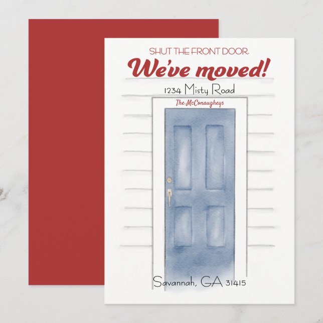 Nouvelle Adresse Bleu Fermer La Carte De Porte Ava (Devant / Derrière)