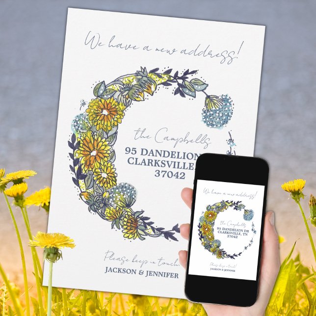 Nouvelle adresse Floral Wreath Moving Faire-part (Créateur téléchargé)