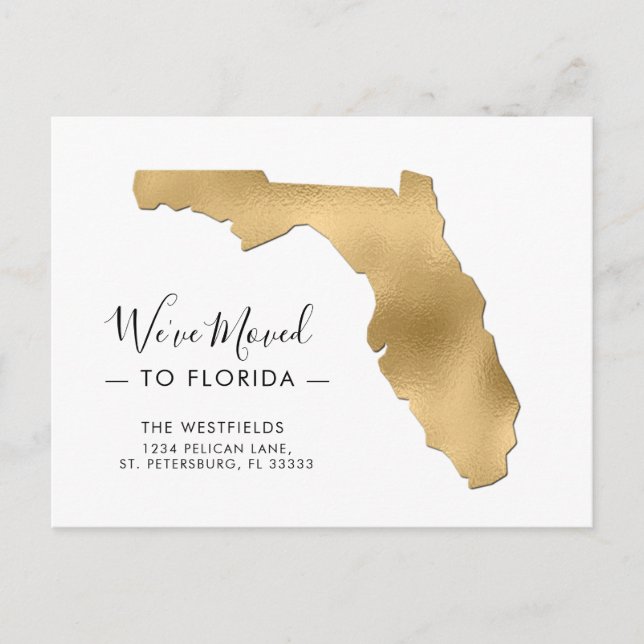 Nouvelle adresse Gold Foil Floride Carte Moving (Devant)
