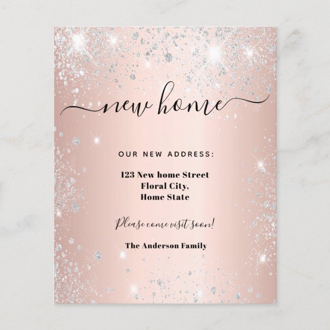 Nouvelle adresse rose or or faire-part (Devant)