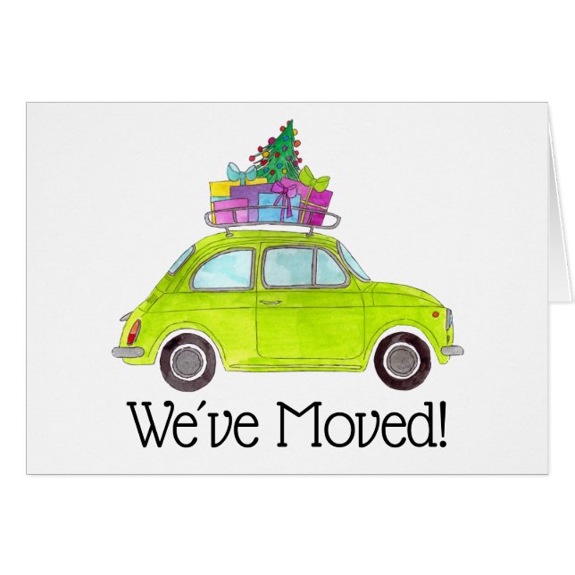 Nouvelle adresse Vert Retro Fiat 500 Aquarelle (Devant horizontal)