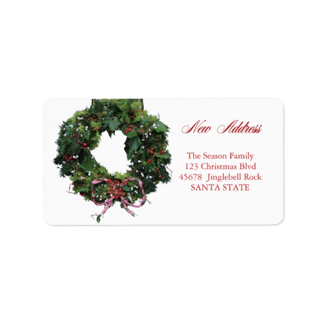 Nouvelle adresse x-mas couronne Étiquette de vacan (Devant)