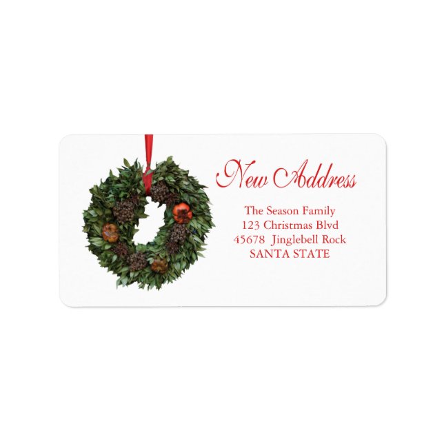 Nouvelle adresse x-mas couronne Étiquette de vacan (Devant)