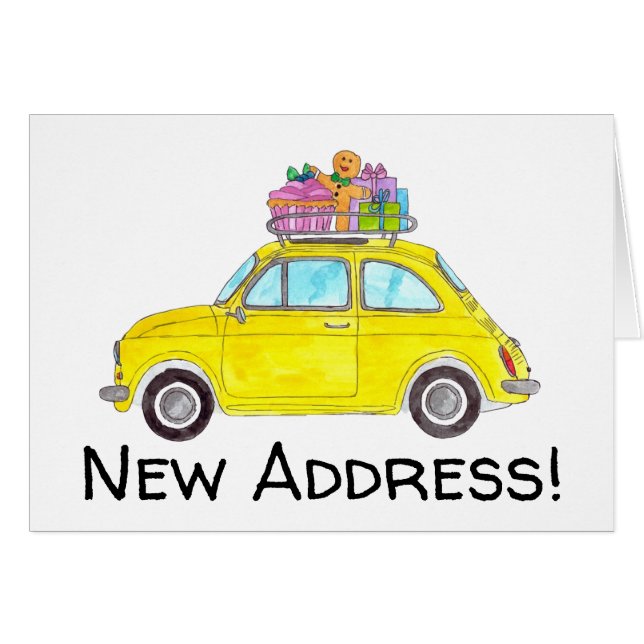 Nouvelle adresse Yellow Retro Fiat 500 Aquarelle (Devant horizontal)