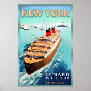 Nouvelle affiche de bateau rétro New York RMS Quee