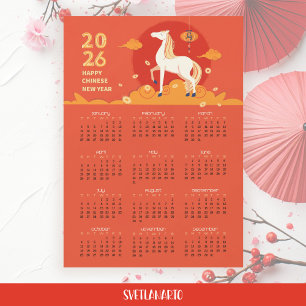 Nouvelle année chinoise 2026 Calendrier Cheval Car