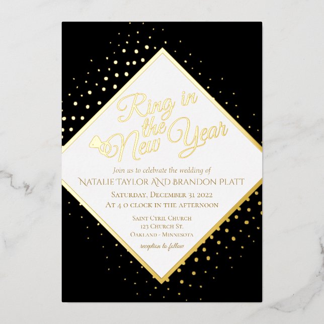 Nouvelle Année Invitations de mariage noir et or p (Recto)