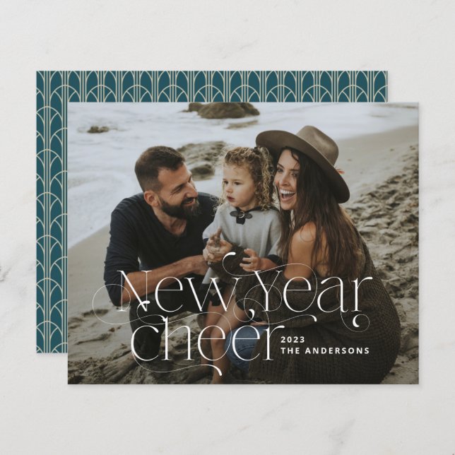 Nouvelle année Photo typographie Art déco élégante (Devant / Derrière)