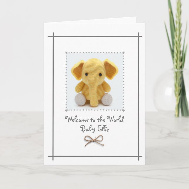 Nouvelle carte de félicitations bébé éléphant au c (Devant)