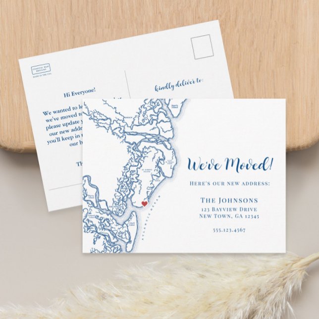 Nouvelle carte de la maison Golden Isles de Géorgi (Golden Isles of Georgia moving announcement postcard)