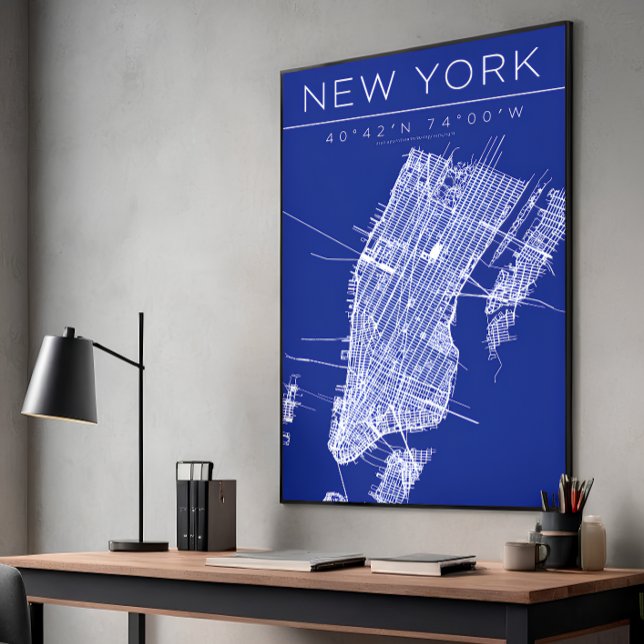 Nouvelle carte de New York Blueprint Poster Coordo (New York blueprint wall art perfect for a modern minimal space)