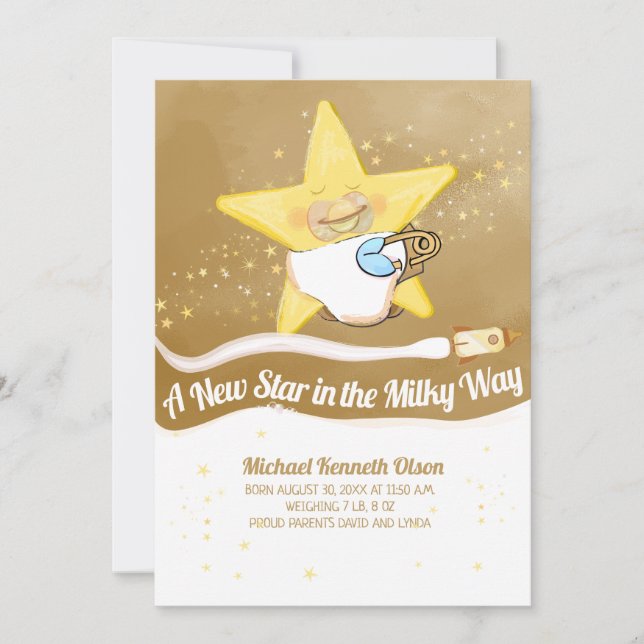 Nouvelle carte Faire-part plat pour bébé étoile (Devant)