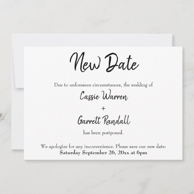 "Nouvelle date" Reporté Faire-part Mariage (Devant)