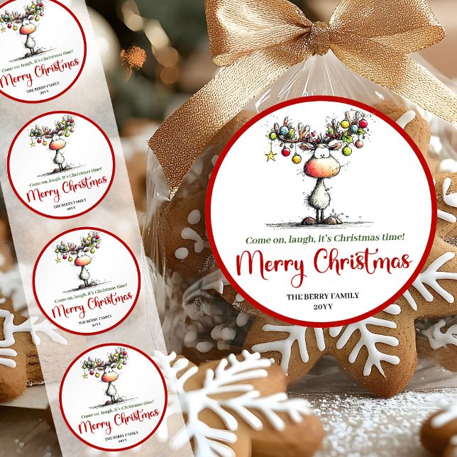 Nouvelle étiquette de sticker de vacances lumineus (Fresh quirky reindeer bright holiday sticker tag)