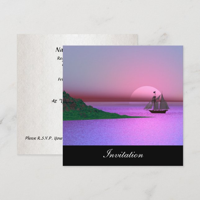 Nouvelle invitation de navire violet populaire (Devant / Derrière)